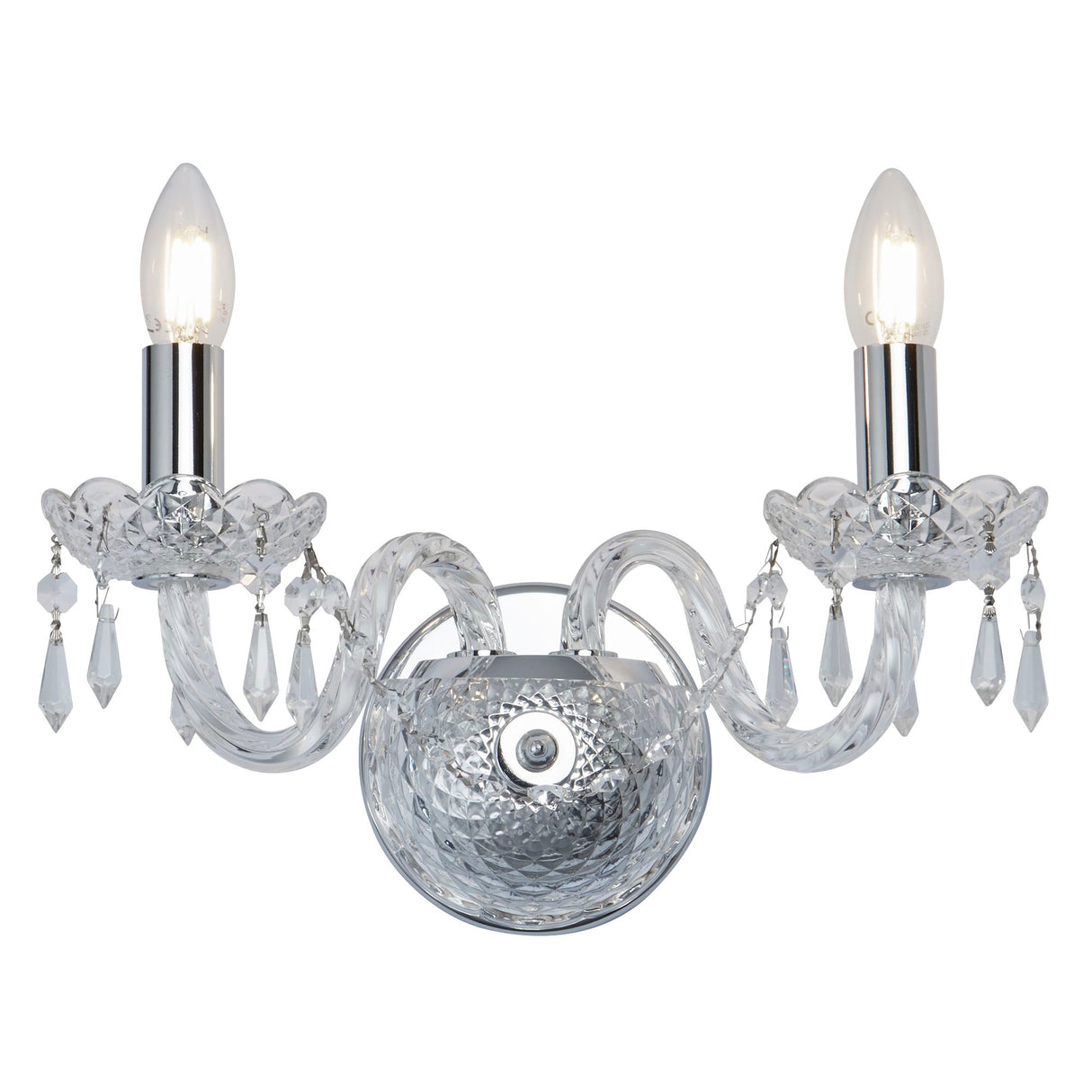 Hale 2Lt Wall Light - Chrome Metal & Clear Crystal