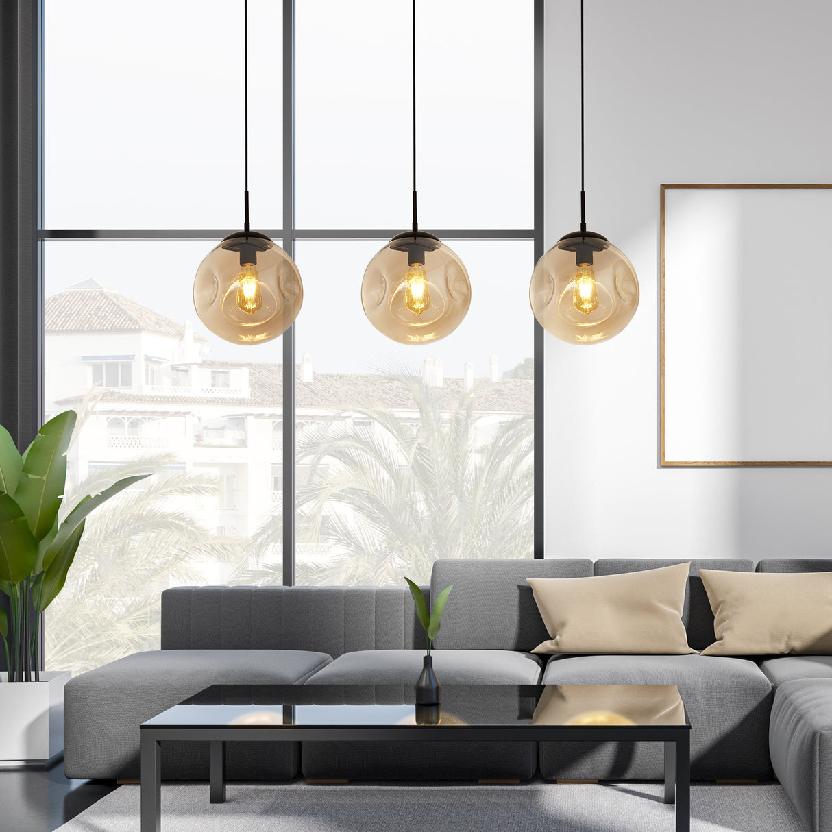 Searchlight Electric Punch 3Lt Bar Pendant- Black Metal & Champagne Punched Glass 22123-3BK