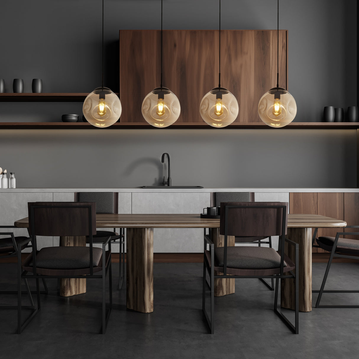 Searchlight Electric Punch 4Lt Bar Pendant- Black Metal & Champagne Punched Glass 22123-4BK