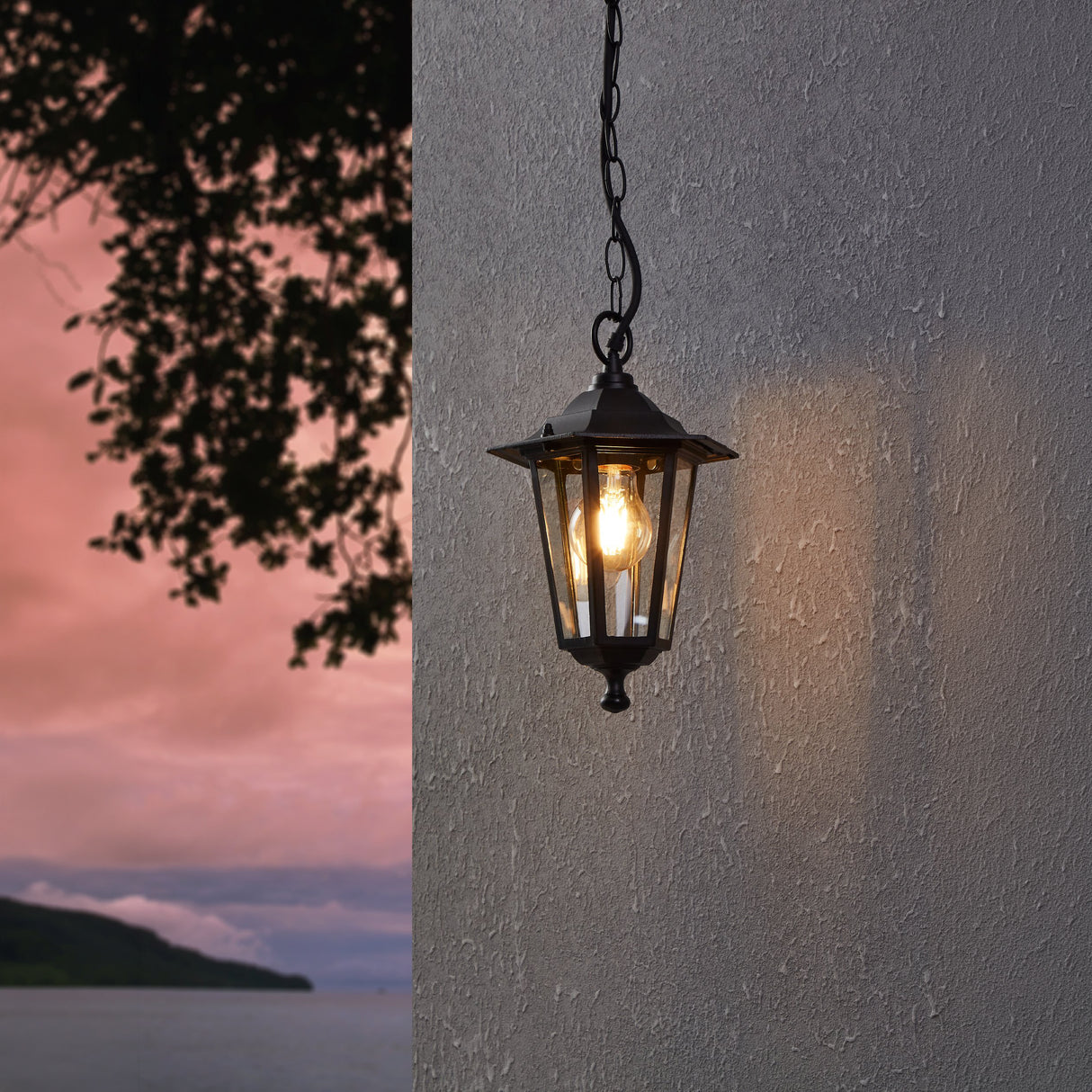 Eglo EU LATERNA?4 Outdoor Pendant Light – Black Cast Aluminium, Clear Glass, E27, IP44 Exterior Lighting