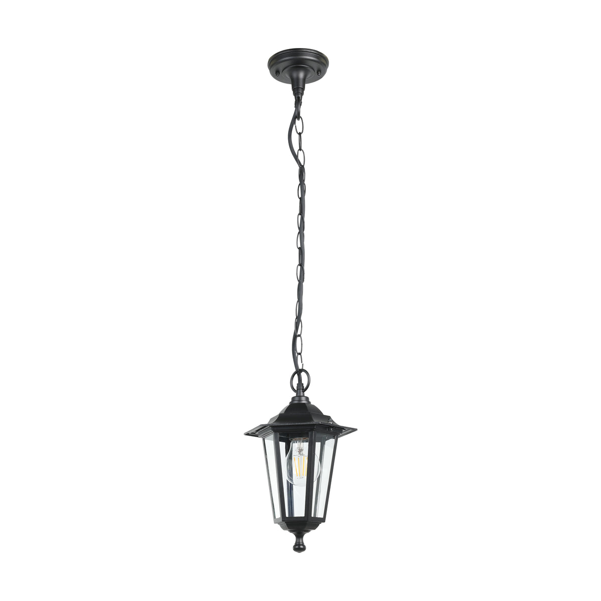 Eglo EU LATERNA?4 Outdoor Pendant Light – Black Cast Aluminium, Clear Glass, E27, IP44 Exterior Lighting
