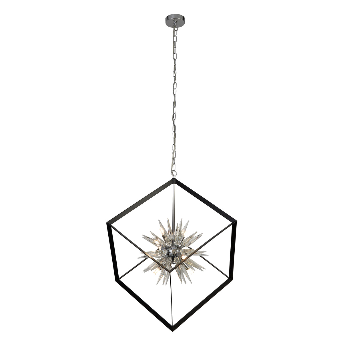 Stellar 6Lt Pendant- Black Metal & Crystal Glass