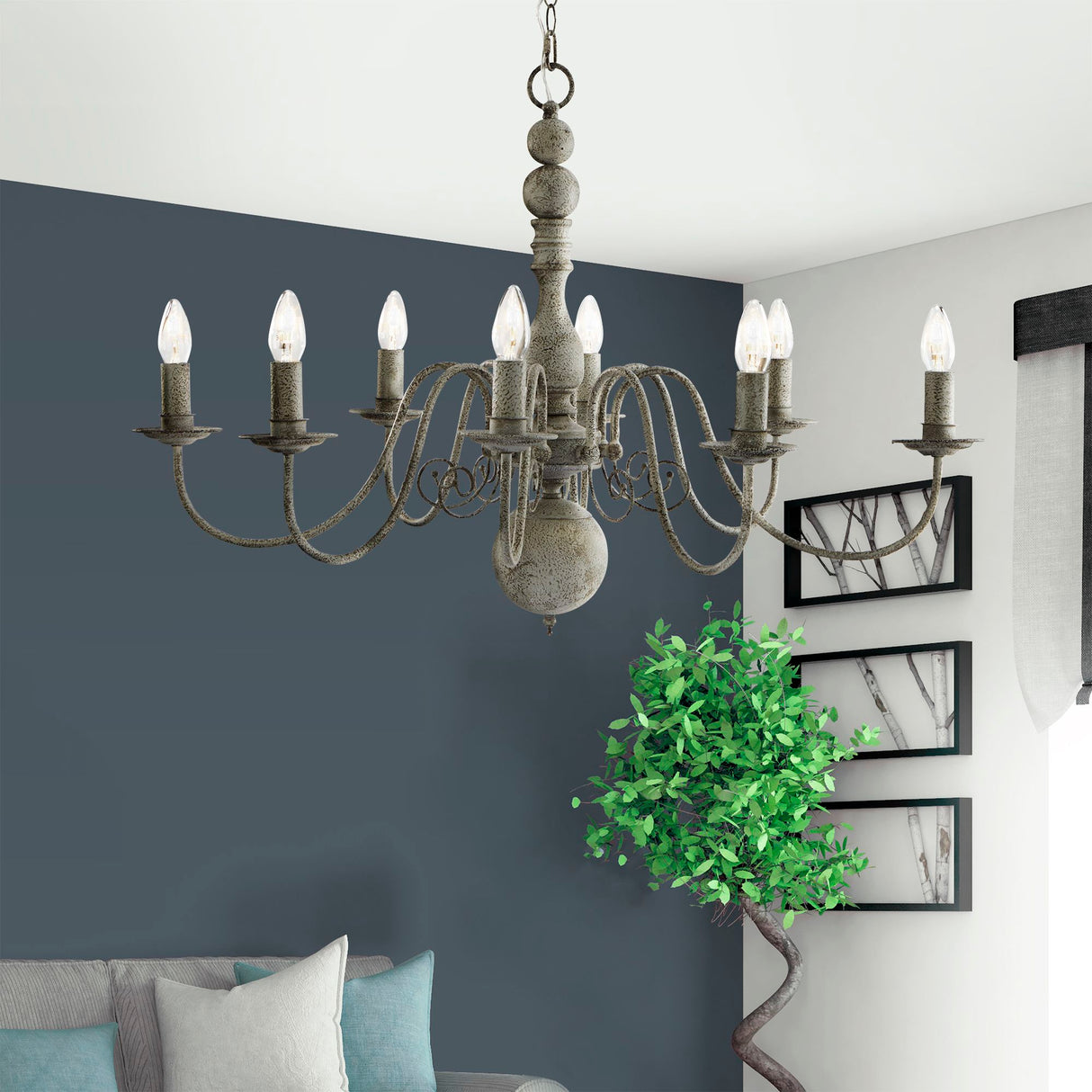 Searchlight Electric Greythorne 8Lt Pendant - Textured Grey Metal 2268-8GY