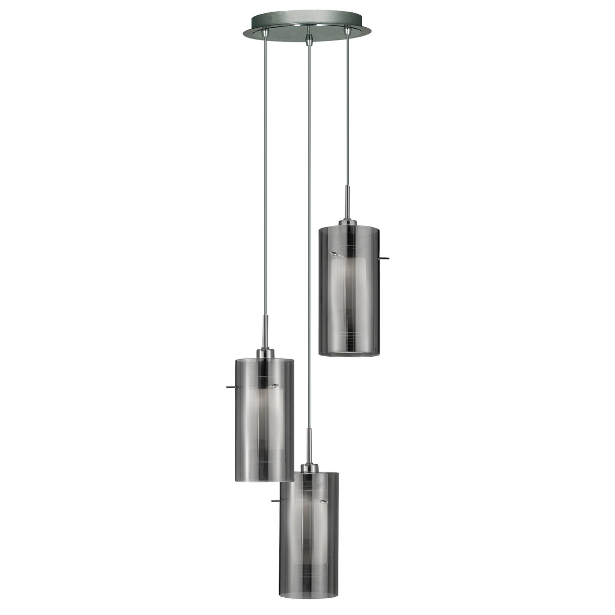 Searchlight Electric Duo II 3Lt Multi-Drop Pendant - Satin Silver & Smoked Glass 2300-3SM