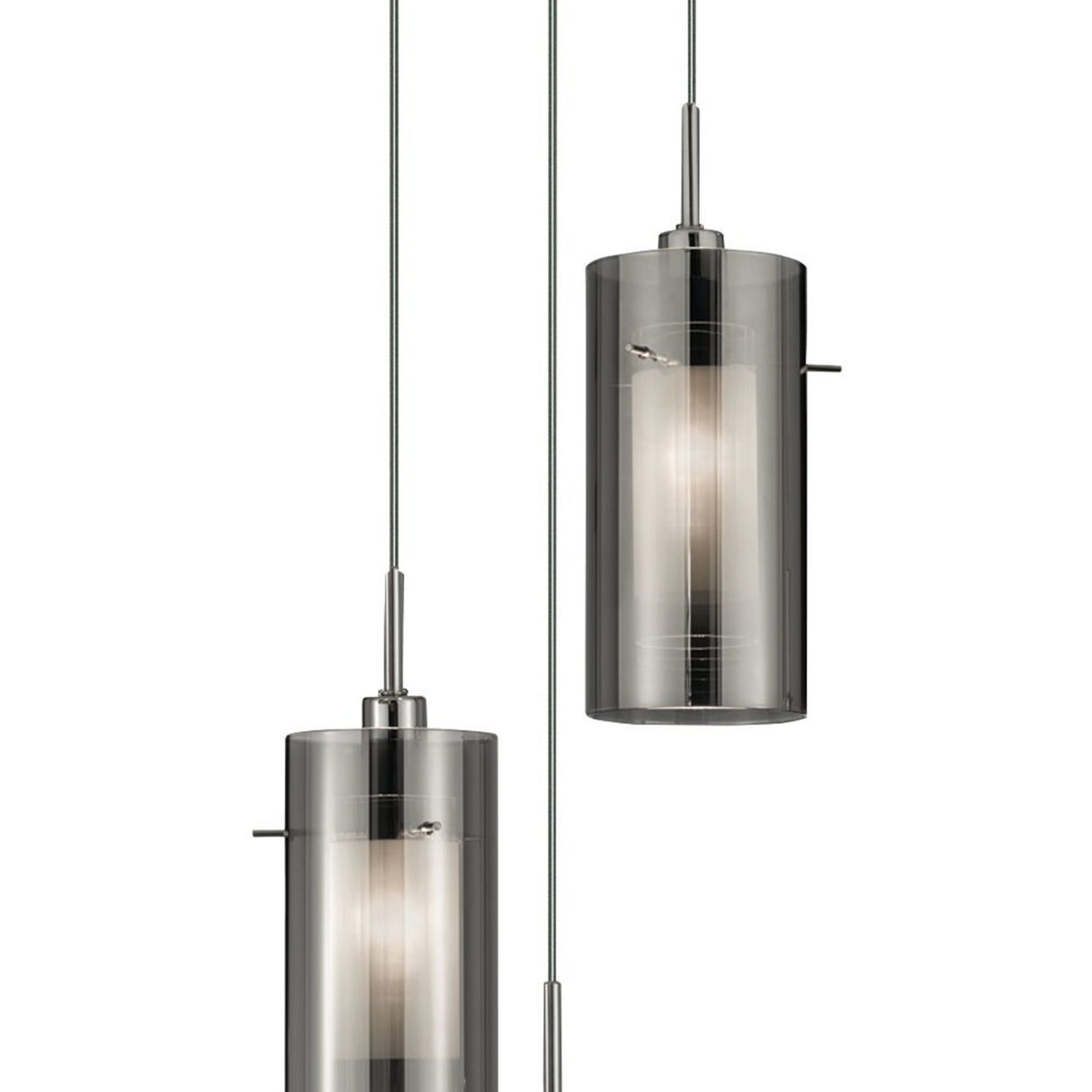 Searchlight Electric Duo II 3Lt Multi-Drop Pendant - Satin Silver & Smoked Glass 2300-3SM