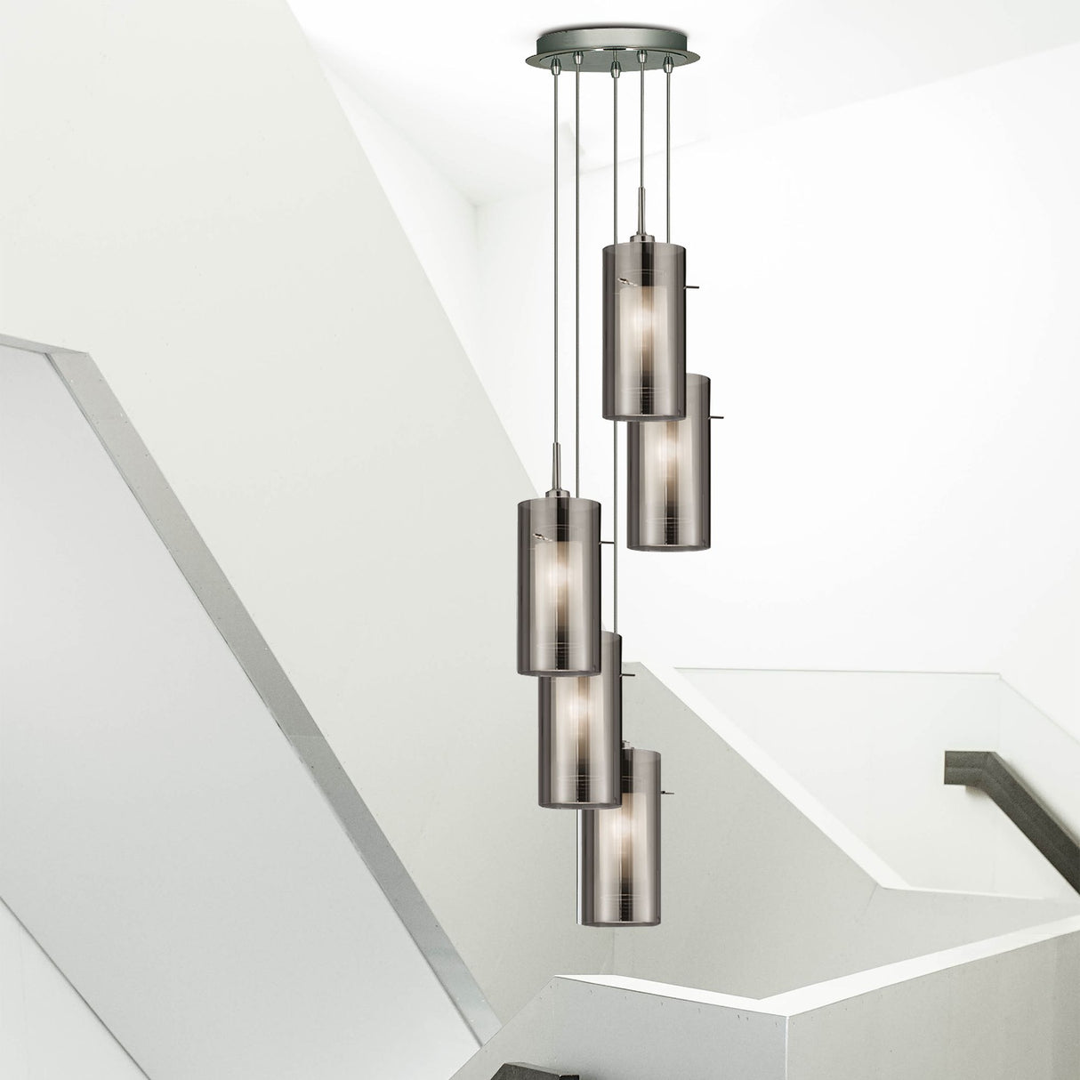 Searchlight Electric Duo I 5Lt Pendant - Satin Silver Metal & Smoked Glass 2305-5SM