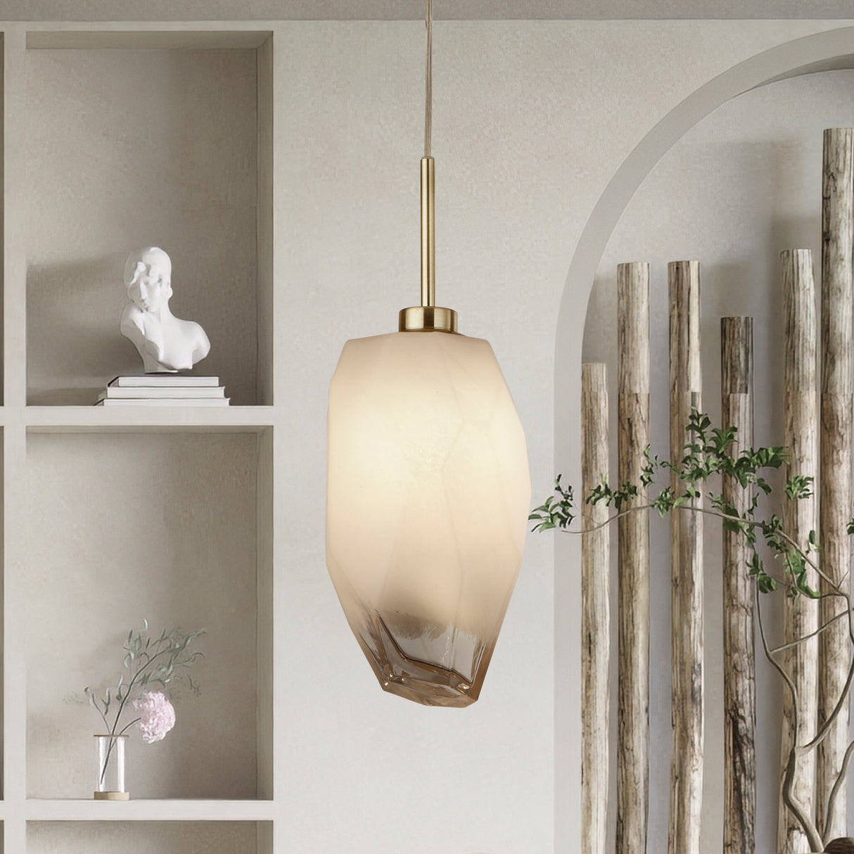 Searchlight Electric Rocky 1Lt Pendant, Satin Brass Metal & Glass 23141-1SB