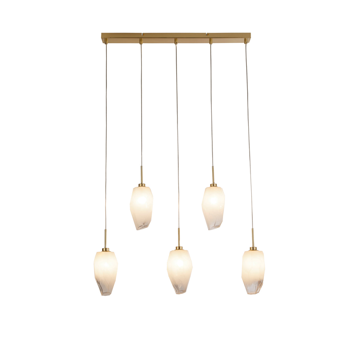 Rocky 5Lt Bar Pendant, Satin Brass Metal & Glass