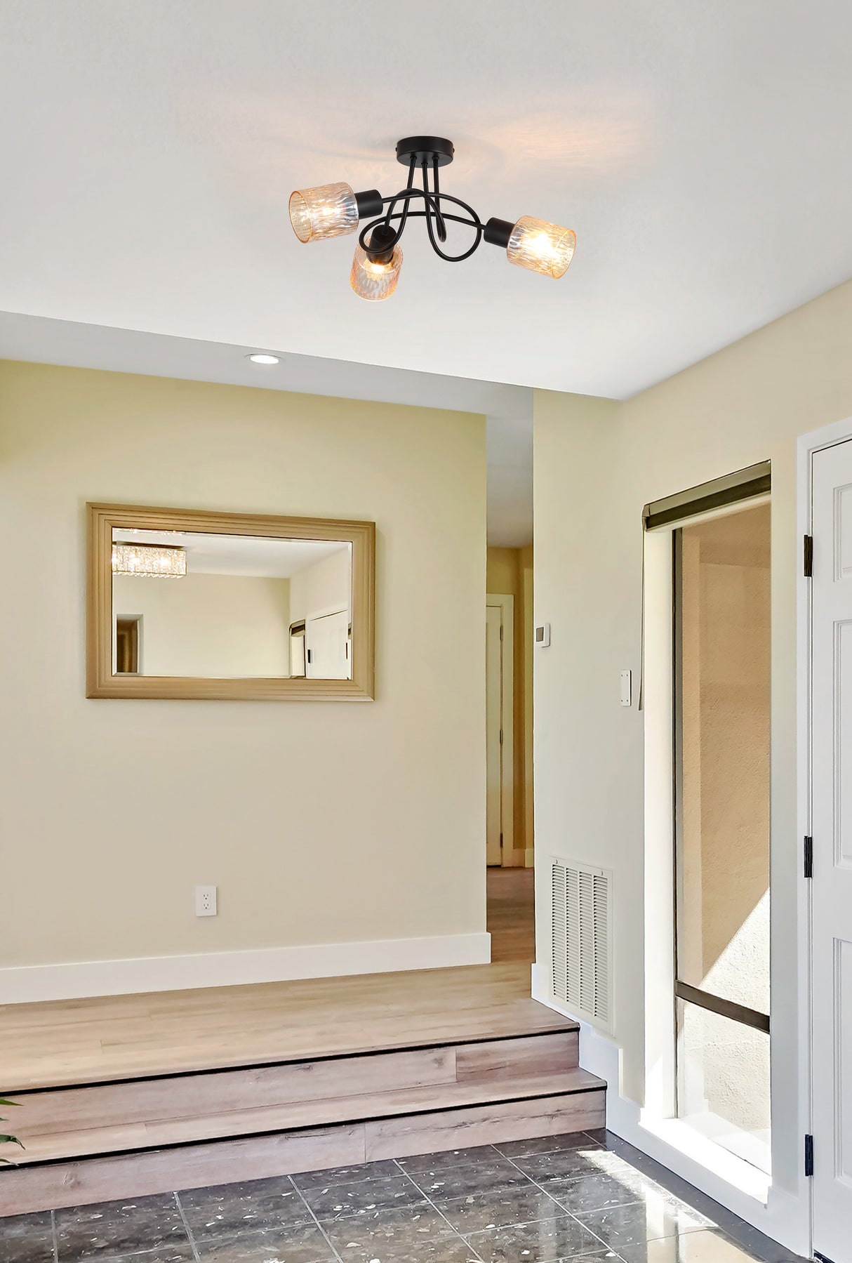 Searchlight Electric Knot 3Lt Ceiling Lamp, Black Metal with Amber Glass Shade 23603-3BK