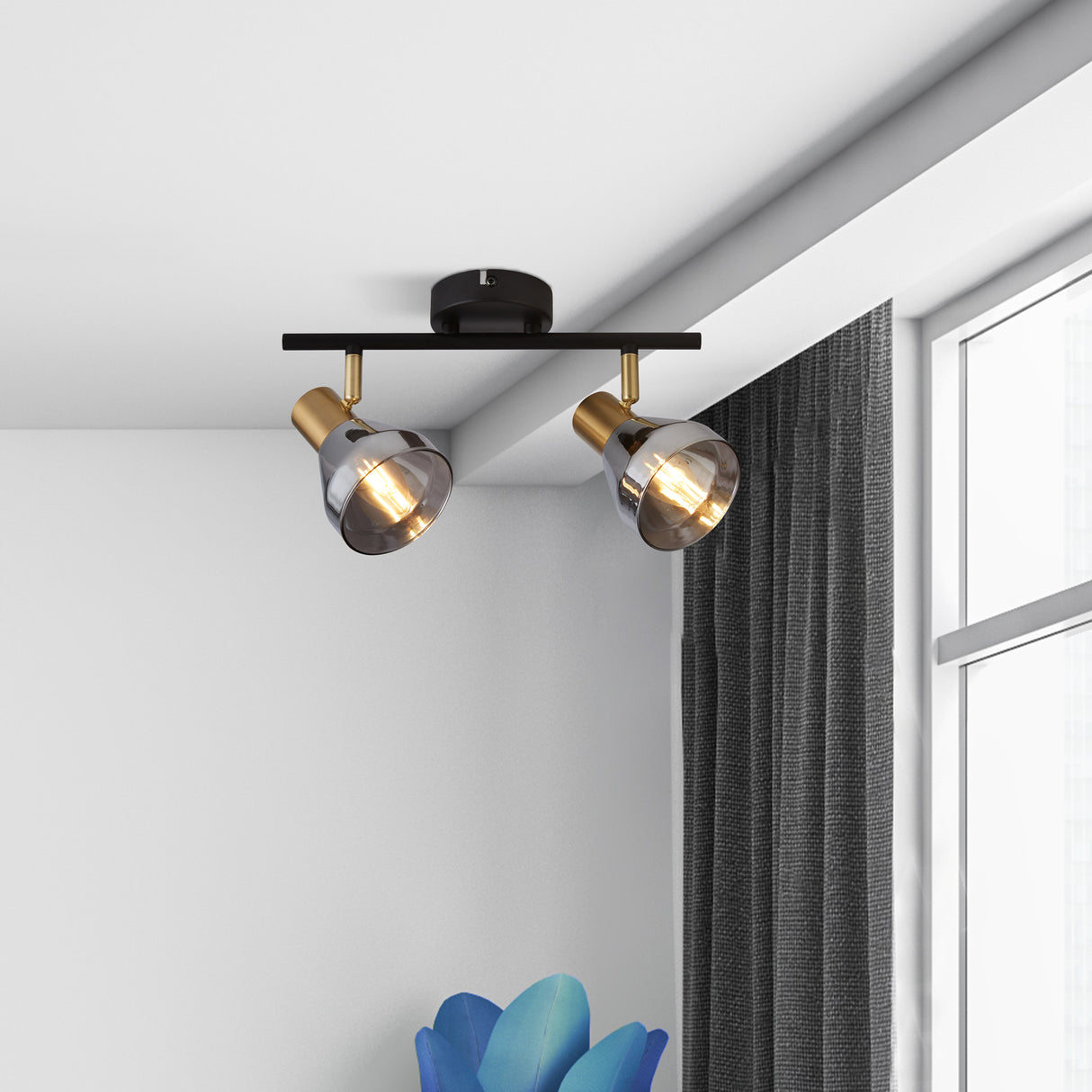 Searchlight Electric Westminster 2Lt Spot - Black, Satin Brass Metal & Smoked 23801-2SM