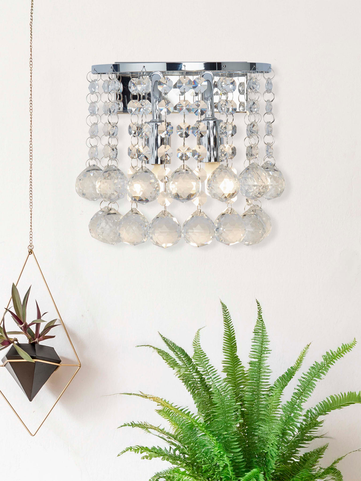 Searchlight Electric Hanna 2Lt Wall Light - Chrome Metal & Clear Crystal 2402-2CC