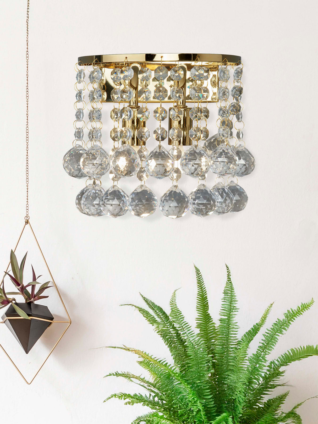 Searchlight Electric Hanna 2Lt Wall Light - Gold Metal & Clear Crystal 2402-2GO
