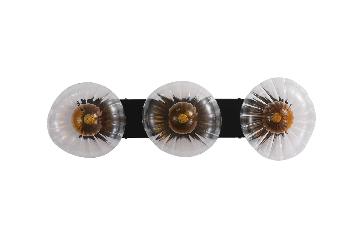 Searchlight Electric Sunbeam 3lt Wall Light, Clear and Amber Ribbed Glass 24122-3BK