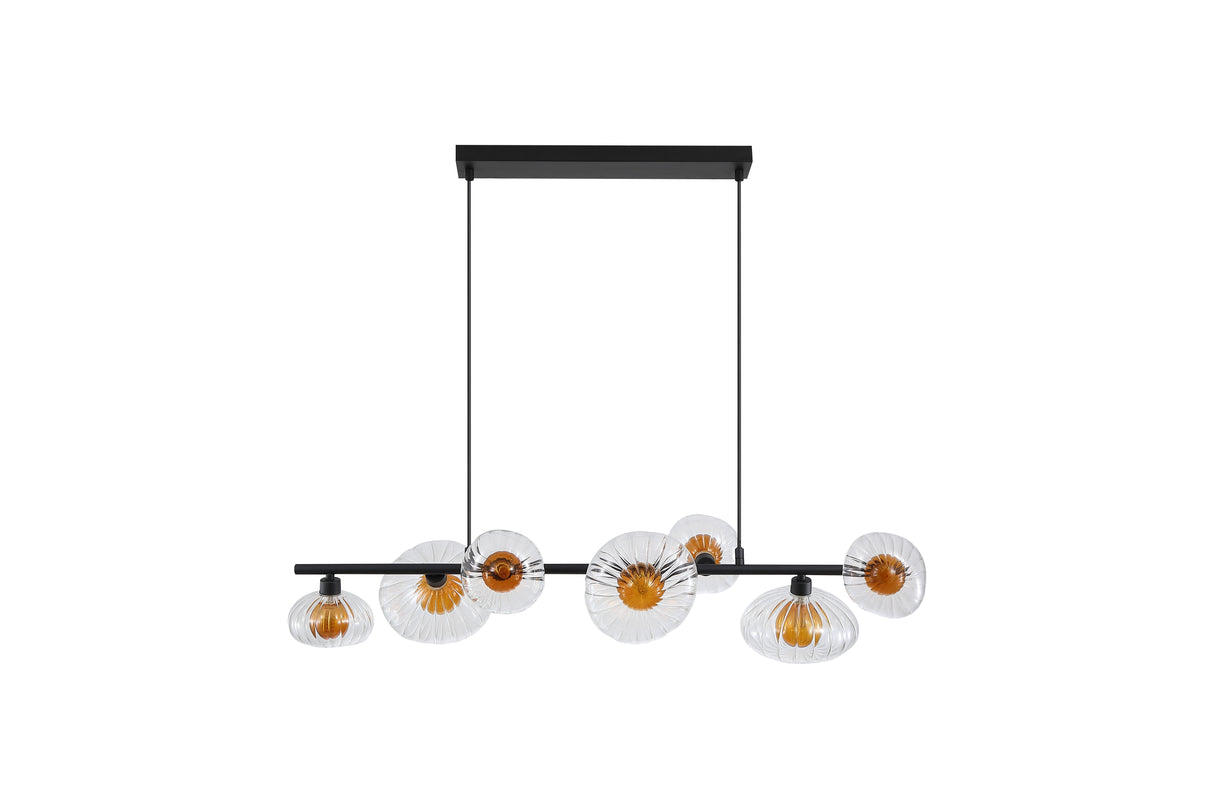 Searchlight Electric Sunbeam 7lt Pendant, Clear and Amber Ribbed Glass 24123-7BK