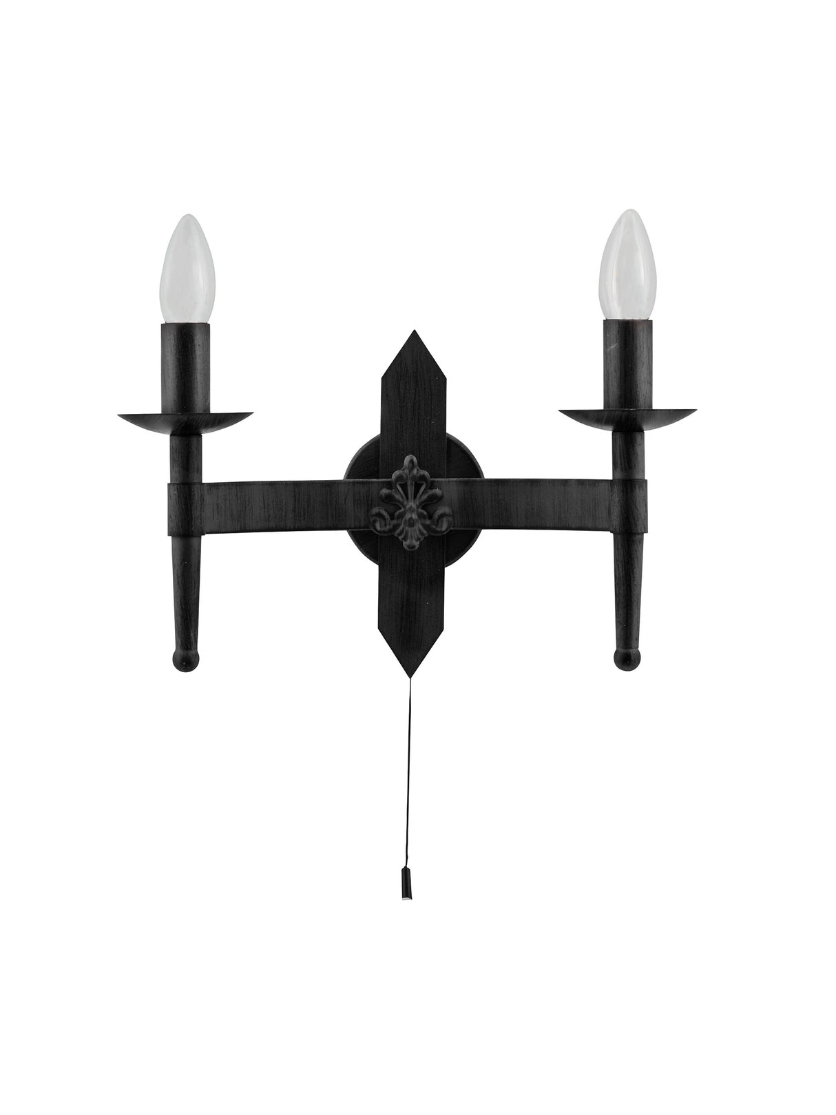 Searchlight Electric Cartwheel II 2Lt Wall Light - Black Wrought Iron 2422-2BK