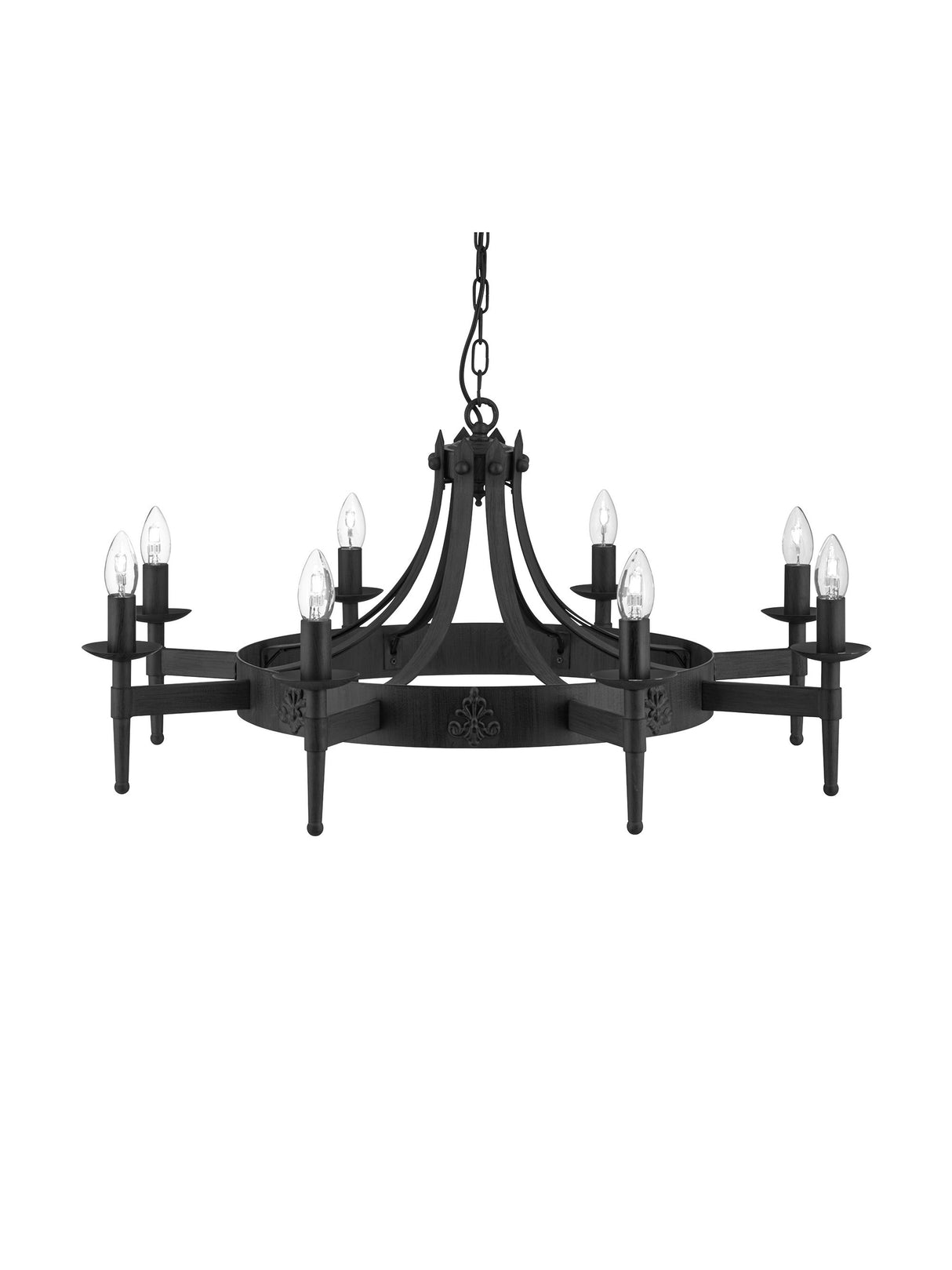 Searchlight Electric Cartwheel II 8Lt Pendant - Black Wrought Iron 2428-8BK