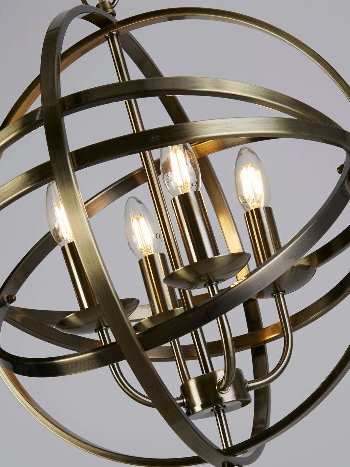 Searchlight Electric Orbit 4Lt Pendant - Antique Brass Metal 2474-4AB