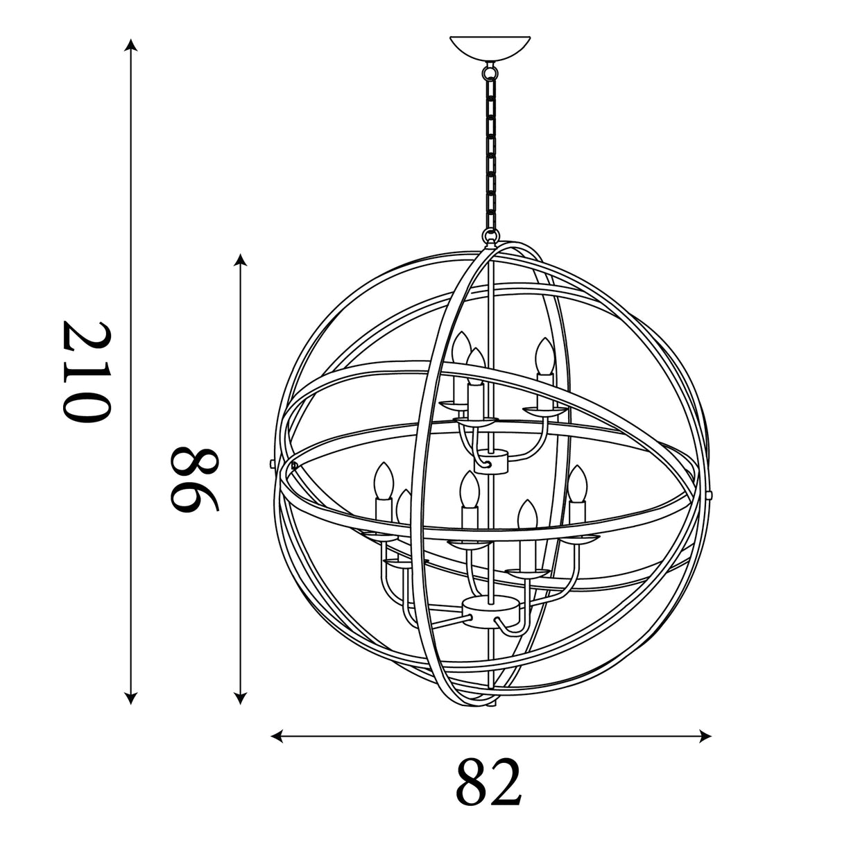 Searchlight Electric Orbit 8Lt Pendant, Satin Silver Metal 2478-8SS