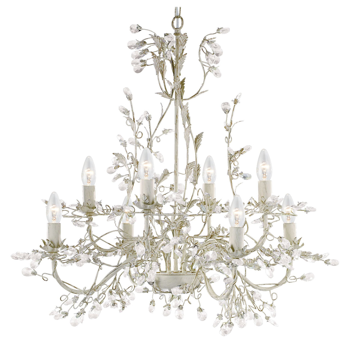 Alamandite 8Lt Pendant - Cream & Gold Metal & Glass Drops