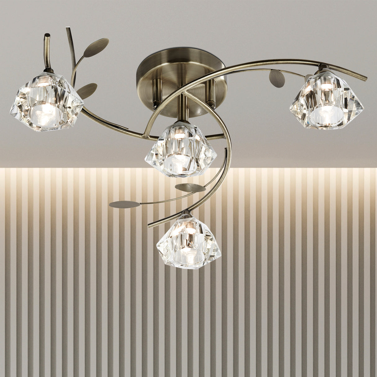 Searchlight Electric Sierra 4Lt Semi-Flush Ceiling Light - Antique Brass & Glass 2634-4AB