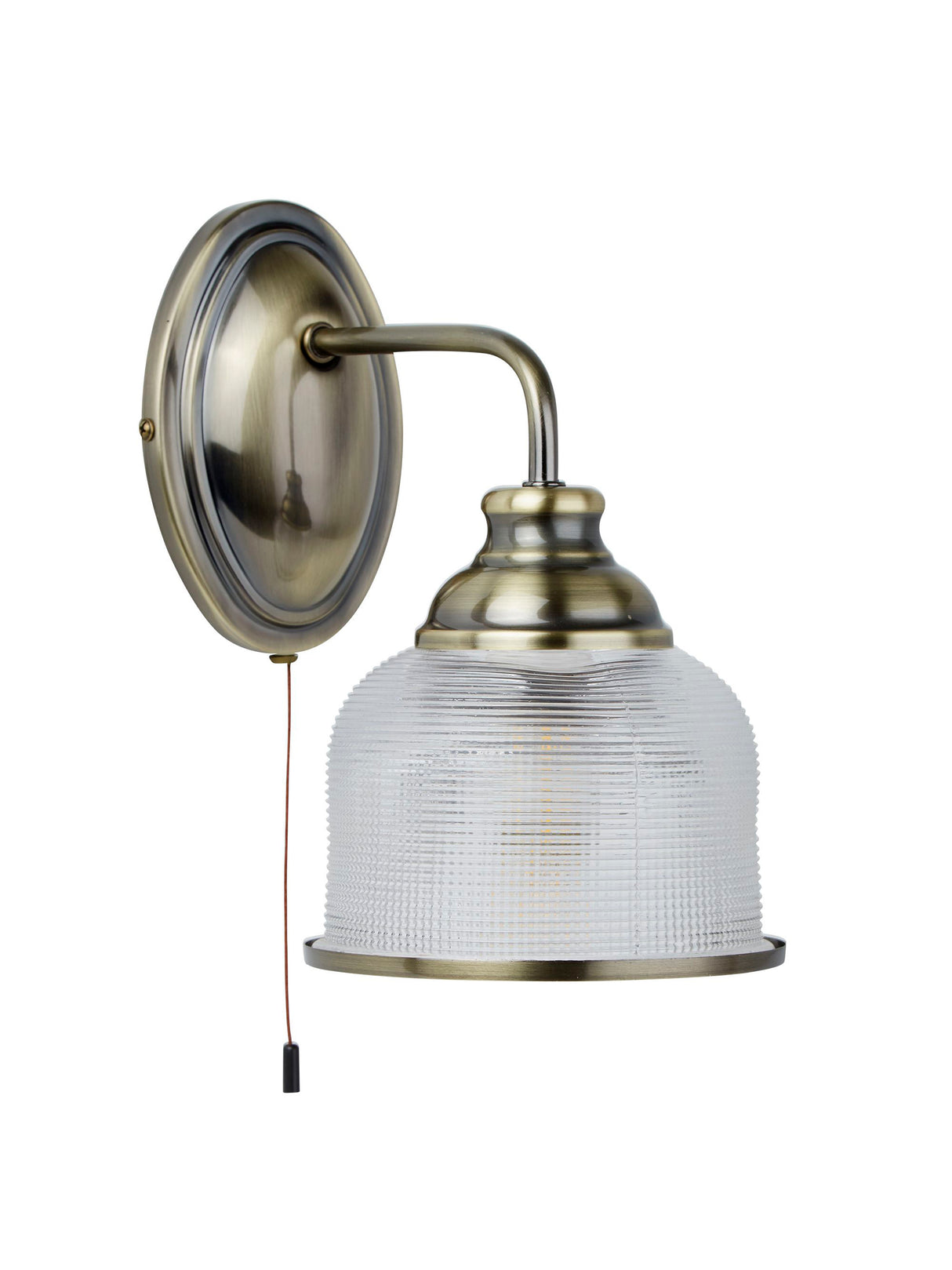Searchlight Electric Bistro II Wall Light- Antique Brass & Holophane Style Glass 2671-1AB
