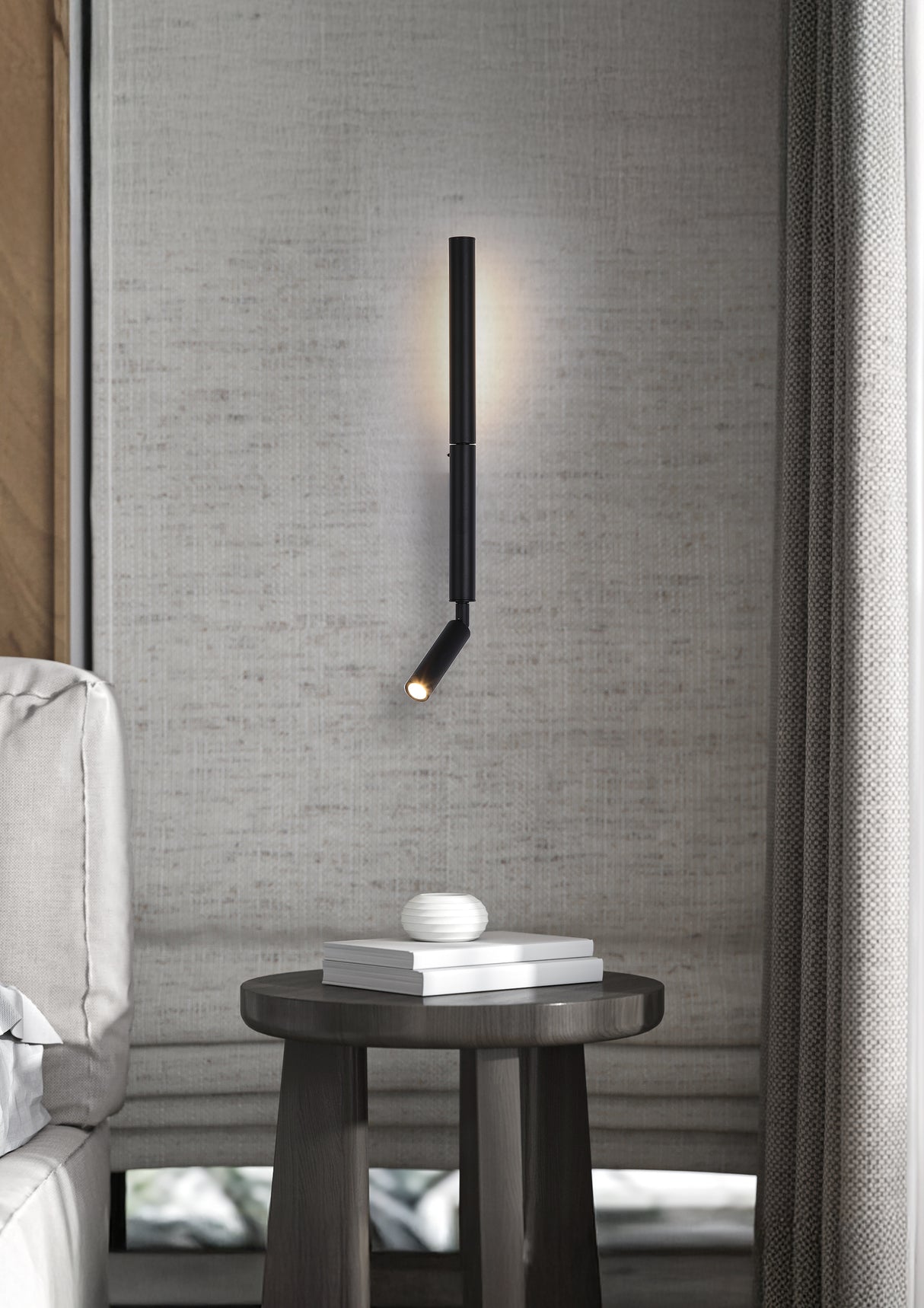 Searchlight Electric Architect LED Wall Light with Reading Arm, Black Metal 28127BK