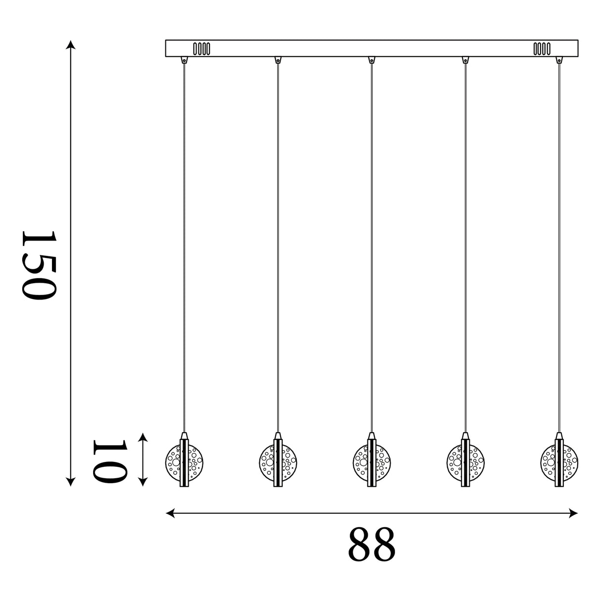Searchlight Electric Quartz 5Lt Bar Ceiling Pendant - Chrome & Bubble Glass 28702-5CC