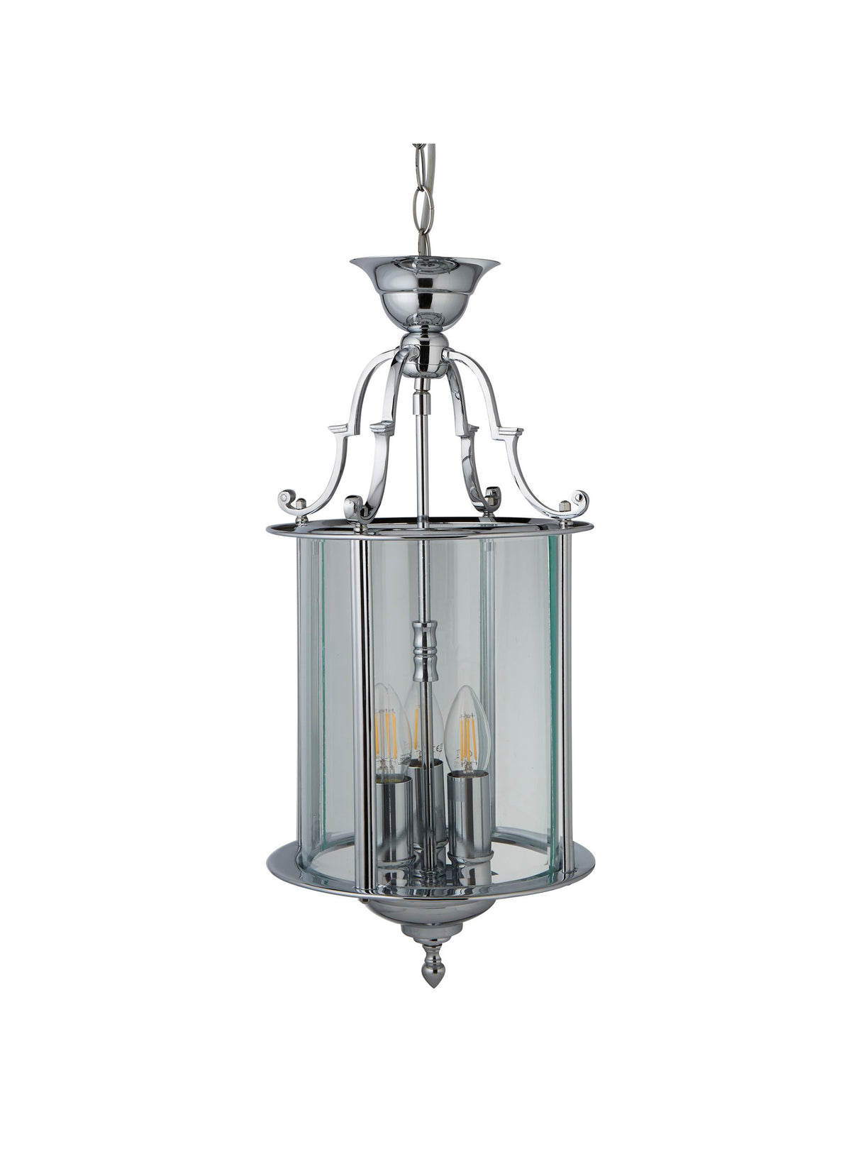 Searchlight Electric Bevelled Lantern 3Lt Pendant - Chrome Metal & Clear Glass 3003-10CC