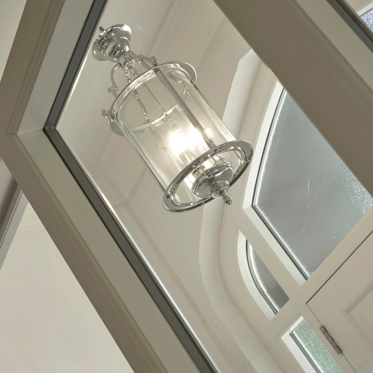 Searchlight Electric Bevelled Lantern 3Lt Pendant - Chrome Metal & Clear Glass 3003-10CC