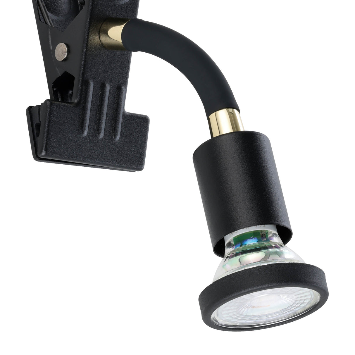 Eglo EU Parrini LED Clamp Light Adjustable Head Black Steel with Brass Accents