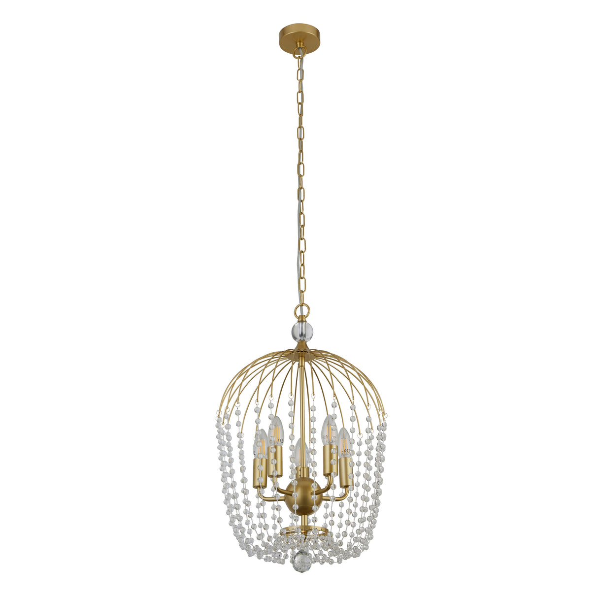 Searchlight Electric Shower 5Lt Pendant - Gold Metal & Clear Crystal 30216-5GO