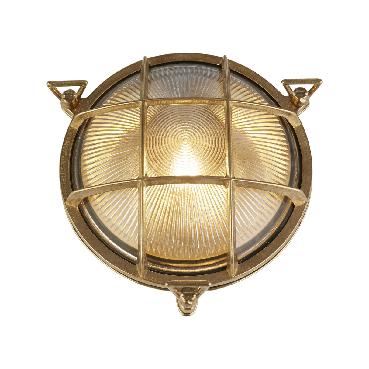 Bulkhead Round Outdoor Light - Solid Brass & Ribbed Glass