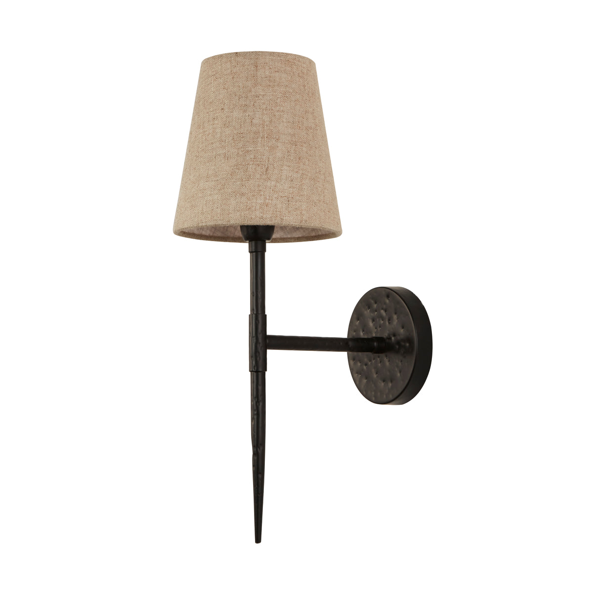 Searchlight Electric Gothic Wall Light - Hammered Black Metal & Natural Linen 30690-1BK
