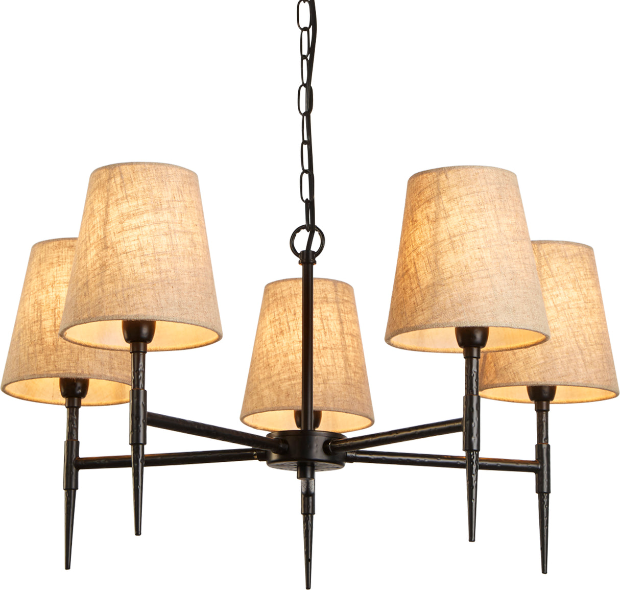 Gothic 5Lt Pendant - Hammered Black Metal & Natural Linen