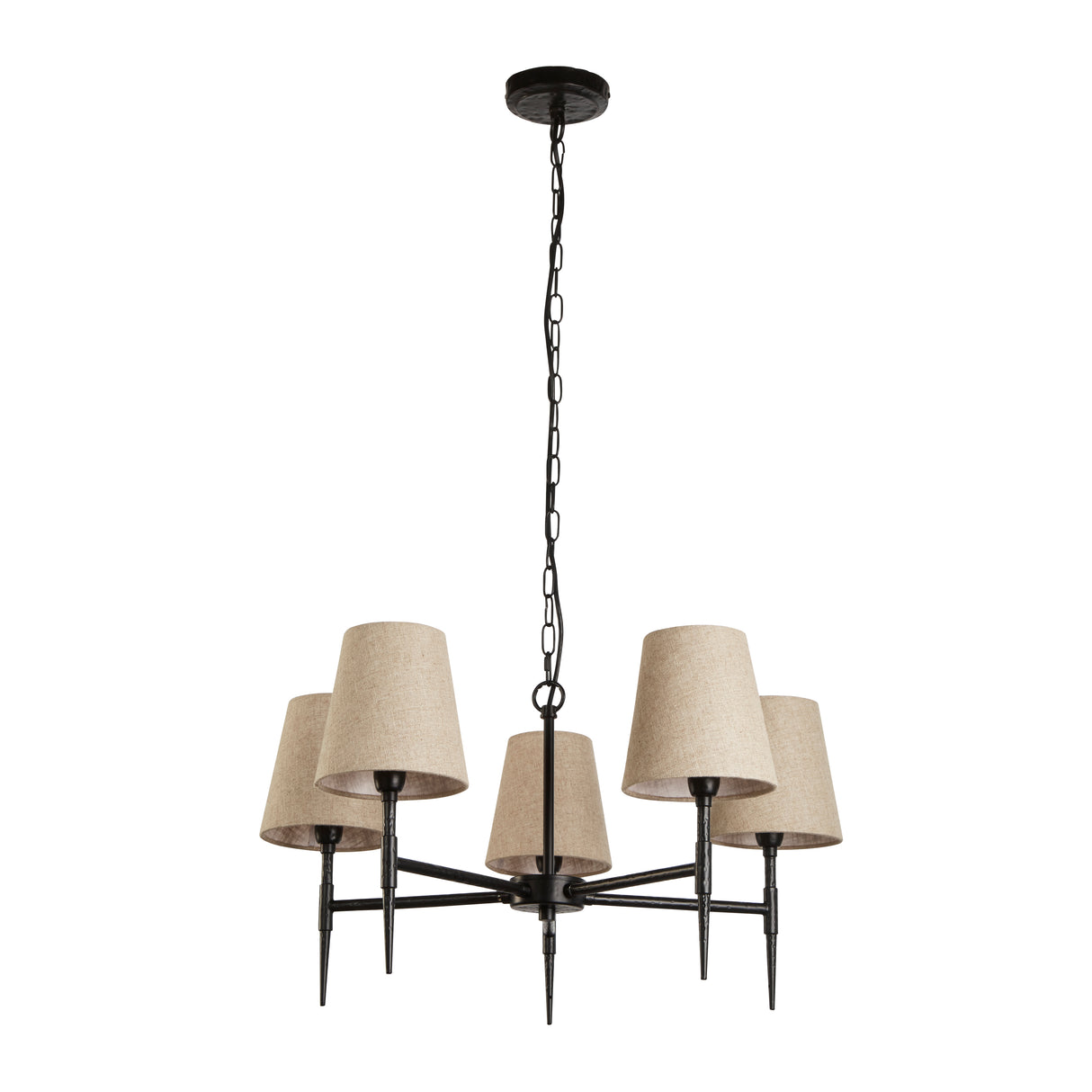 Searchlight Electric Gothic 5Lt Pendant - Hammered Black Metal & Natural Linen 30690-5BK