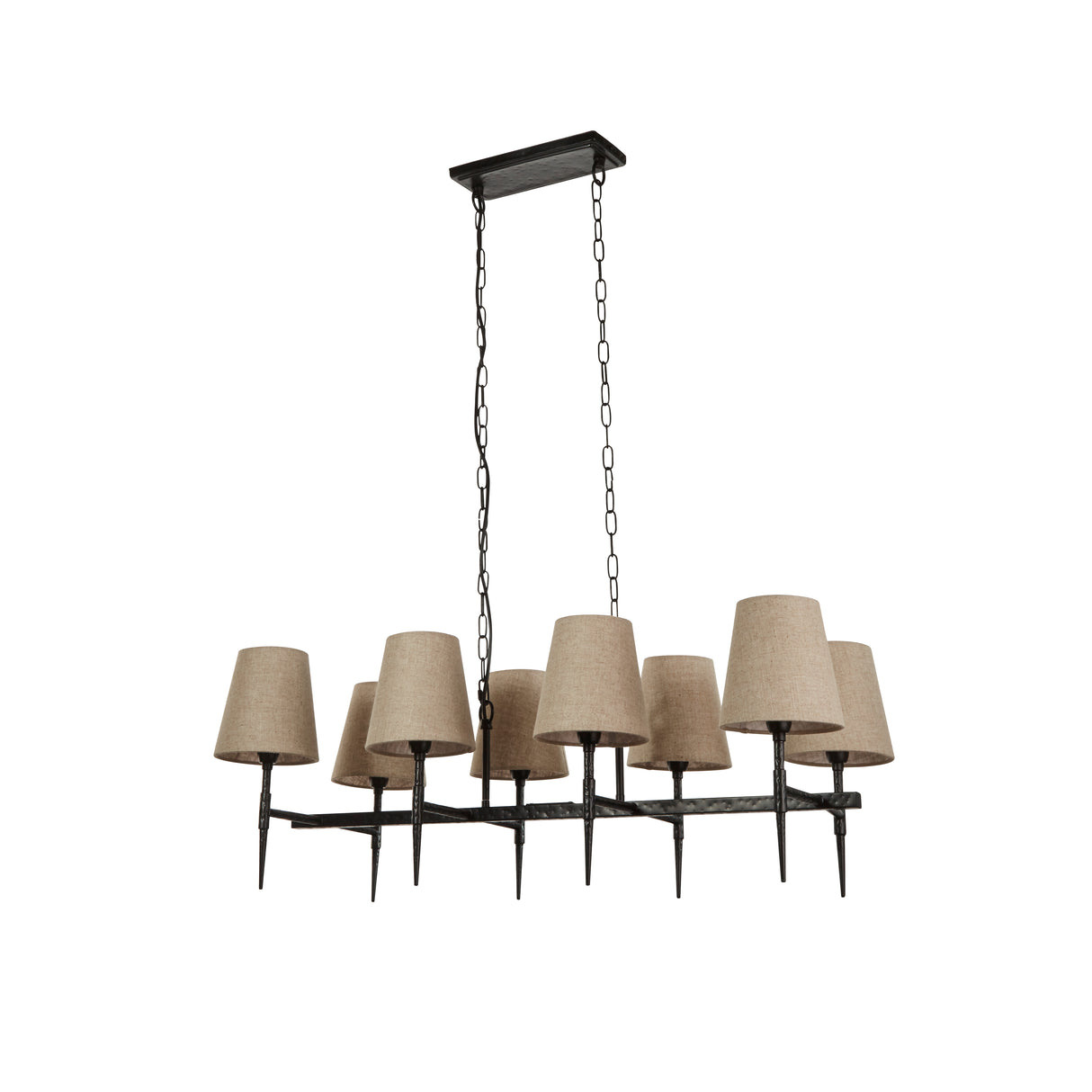 Searchlight Electric Gothic 8Lt Bar Pendant- Hammered Black Metal & Natural Linen 30690-8BK