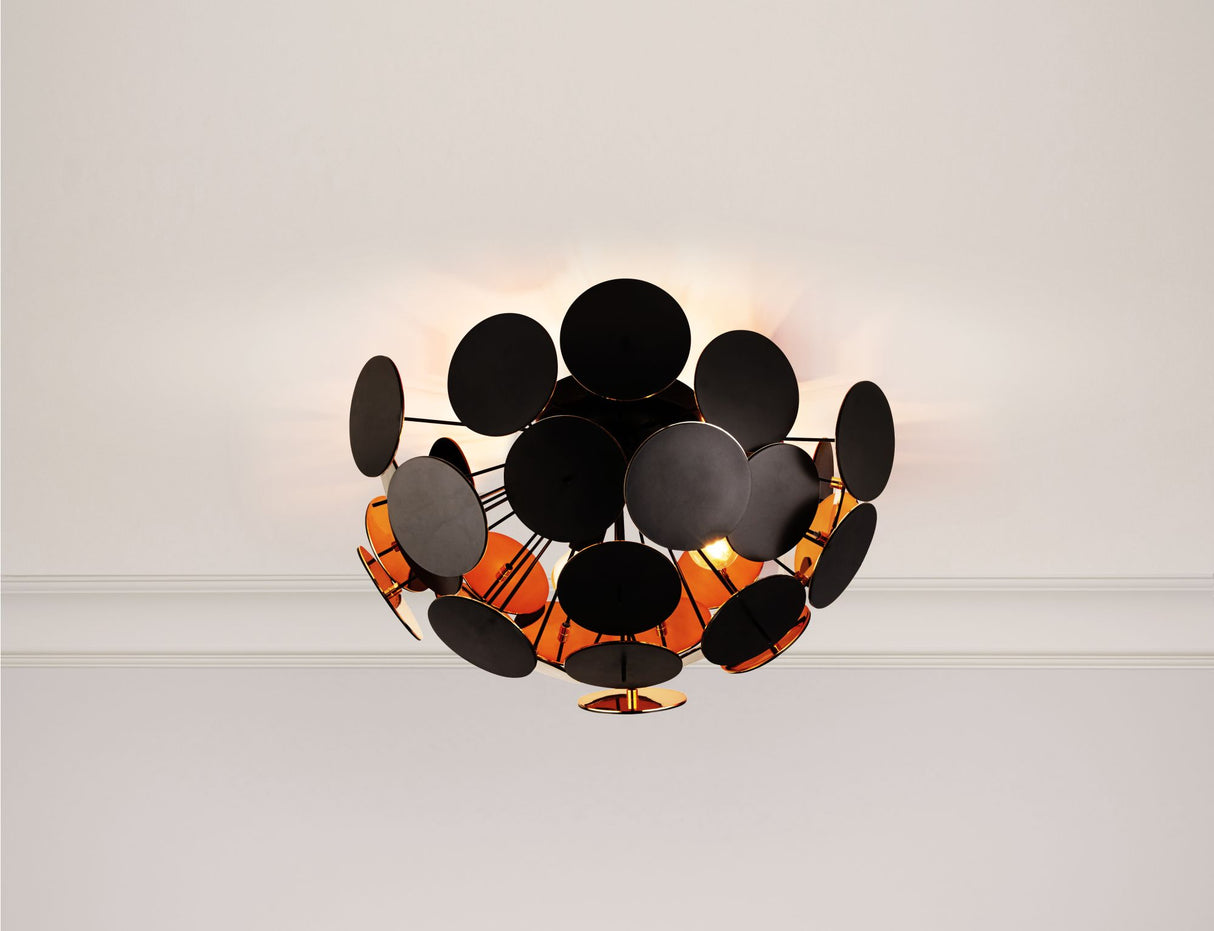 Searchlight Electric Discus 3Lt Semi-Flush - Black Metal, Black & Gold PC Discs 3073-3BG