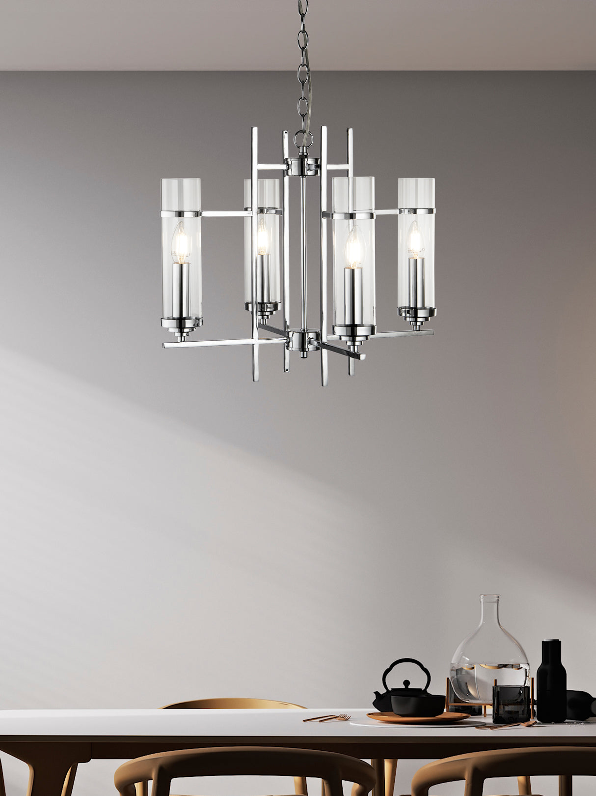 Searchlight Electric Milo 4Lt Pendant - Chrome Metal & Glass 3094-4CC