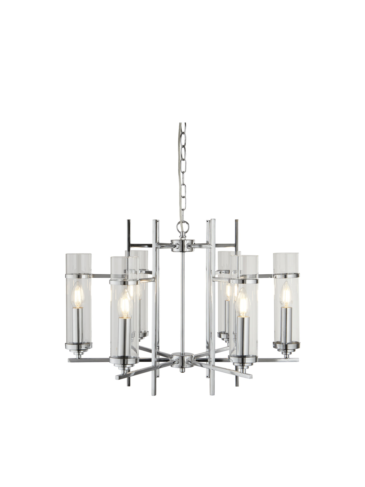 Milo 6Lt Pendant - Chrome Metal & Glass