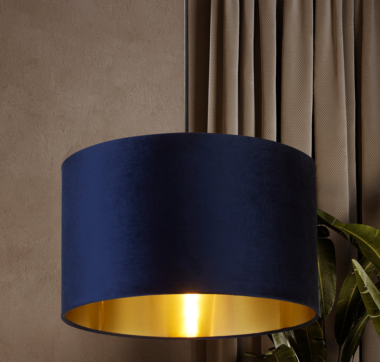 Searchlight Electric Navy Velvet Shade with Gold Inner Dia.40cm 31040AZ