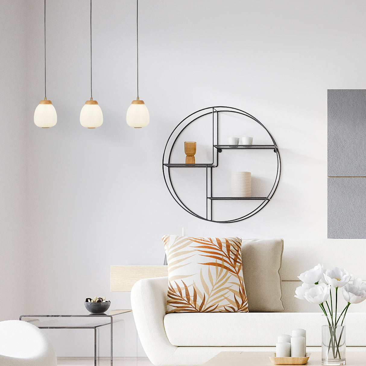 Searchlight Electric Ella 3Lt Pendant - Black Metal & Opal Ribbed Glass 31411-3NA