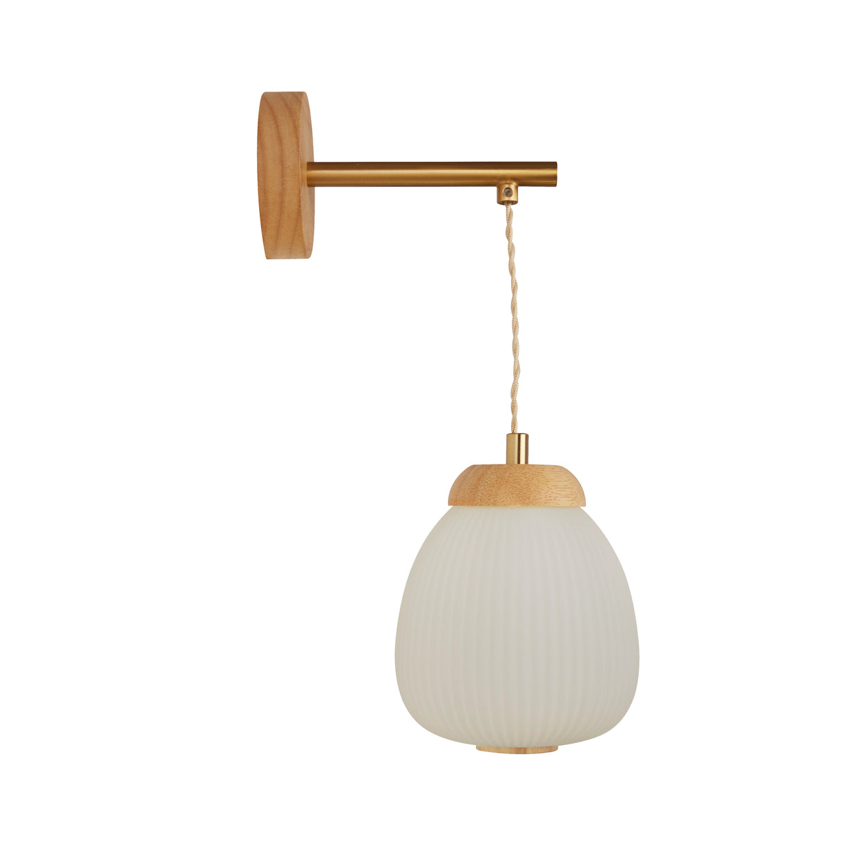 Searchlight Electric Ella Wall light - Brass Metal, Wood & Opal Ribbed Glass 31412-1NA