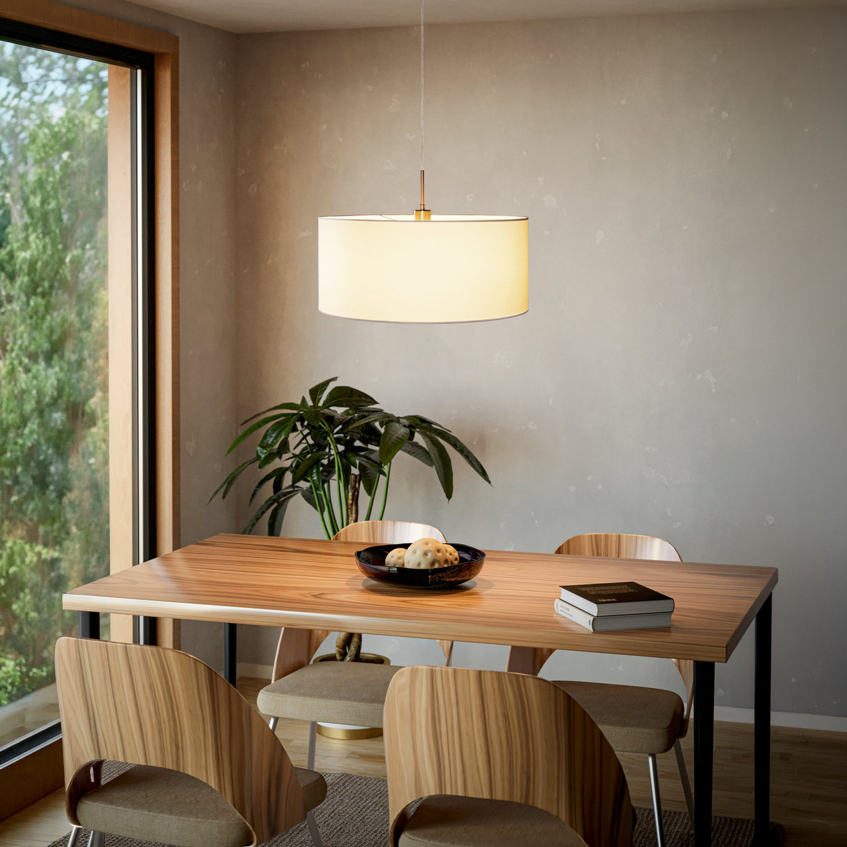 Eglo EU Pasteri Steel & White Fabric Single Pendant