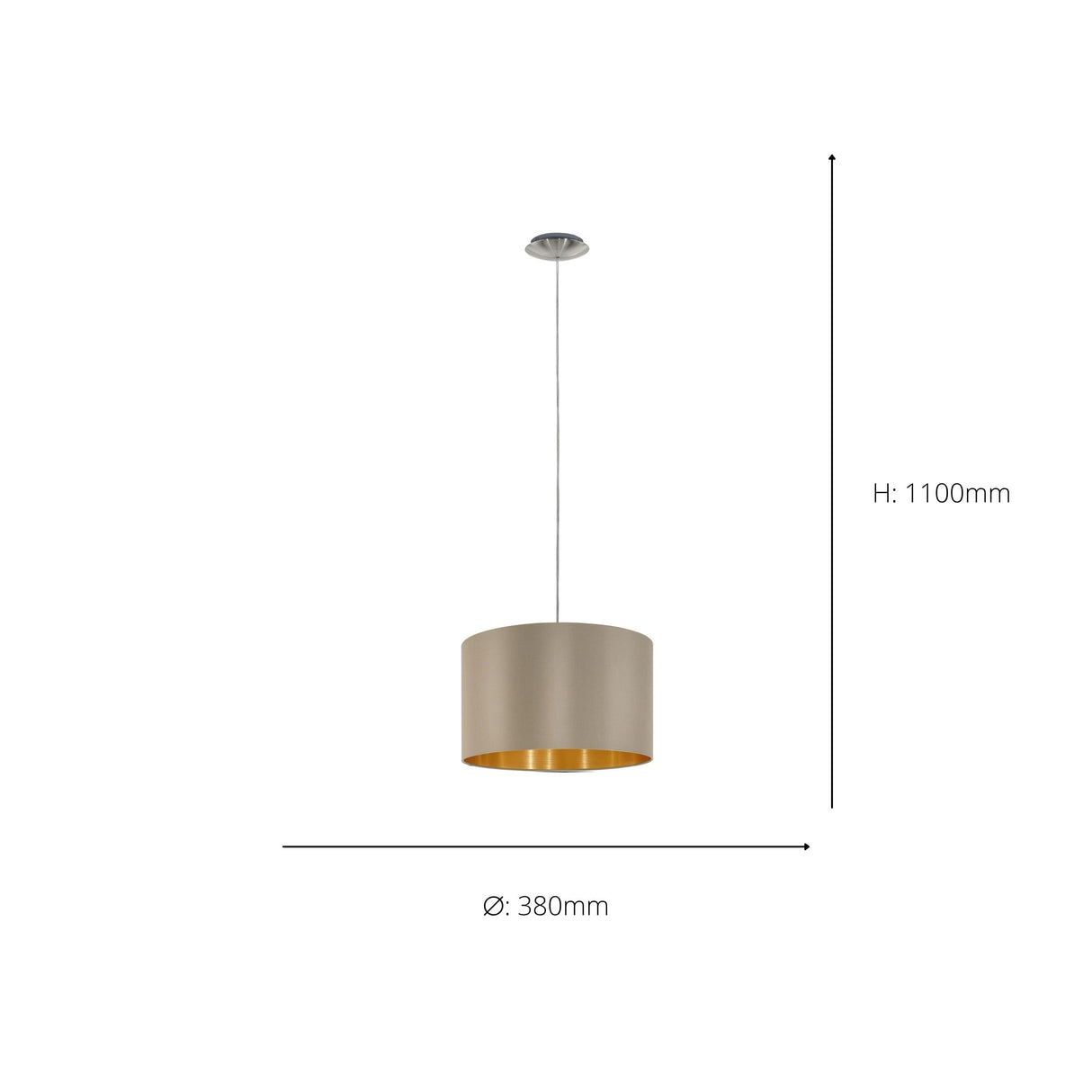 Eglo EU MASERLO Pendant Light – Satin Nickel Steel with Taupe & Gold Fabric Shade, E27, Indoor Lighting