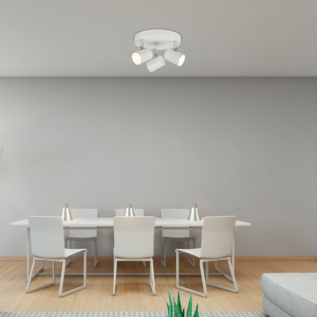 Searchlight Electric Rollo 3Lt Round Spotlight - White Metal 3173WH