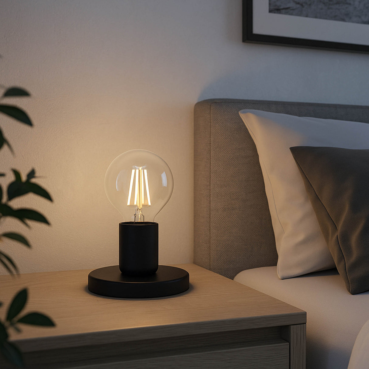 Eglo EU Pozello Table Lamp Black Steel Base with Exposed Bulb