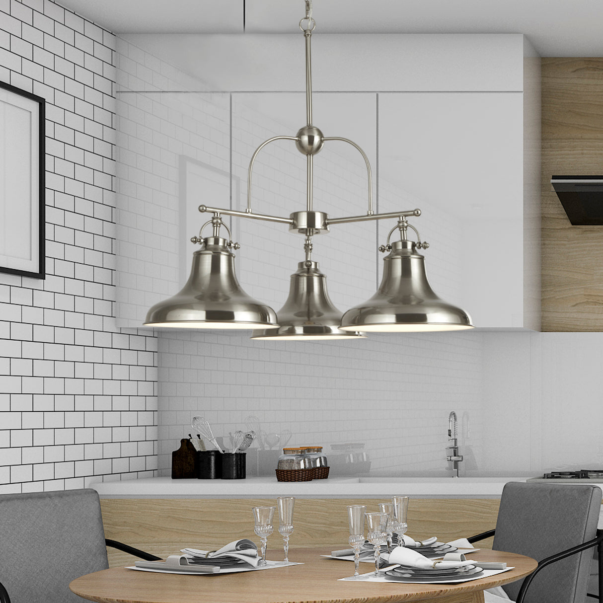 Searchlight Electric Dallas 3Lt Pendant - Satin Silver 3183-3SS