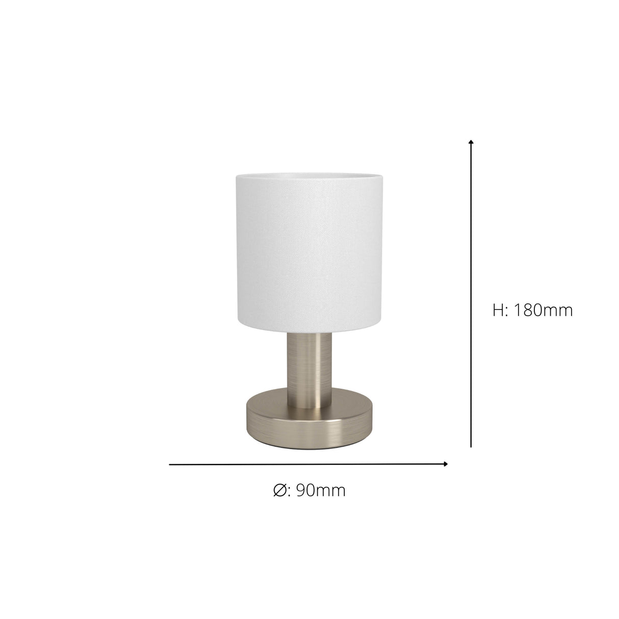 Eglo EU Montetto Table Lamp – White Fabric Shade with Satin Nickel Steel Base, E14