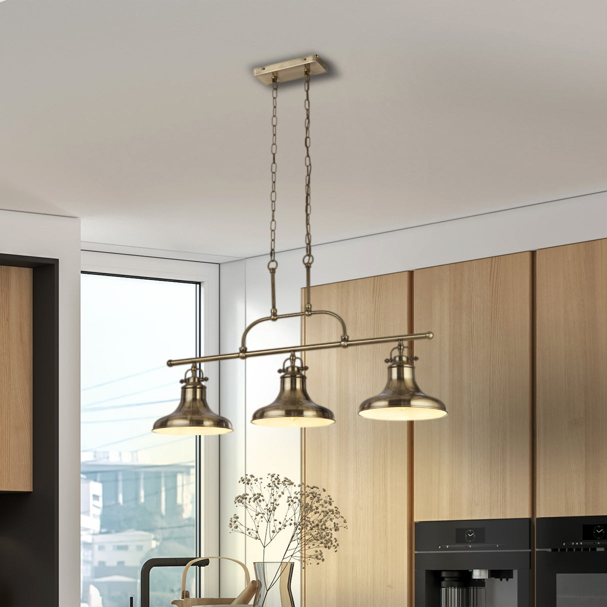 Searchlight Electric Dallas 3Lt Bar Pendant - Antique Brass Metal 3193-3AB