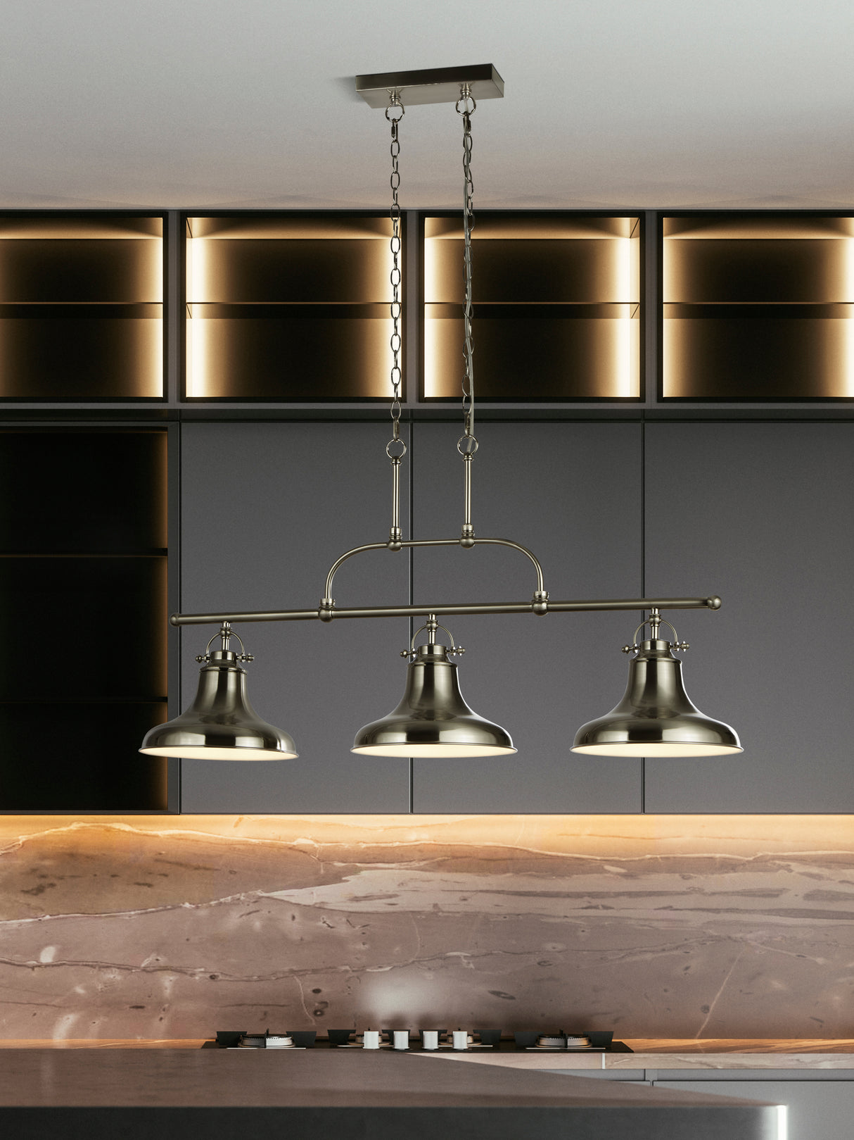 Searchlight Electric Dallas 3Lt Bar Pendant - Satin Silver Metal 3193-3SS